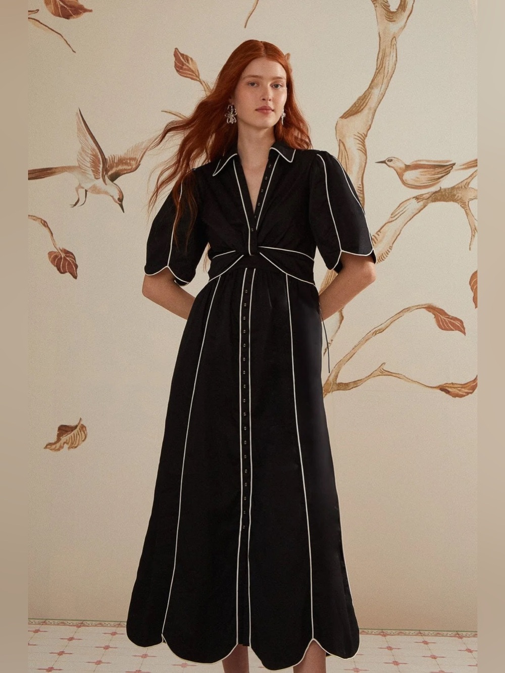 New Farm Rio Black Scalloped Trim Maxi Dress - size medium